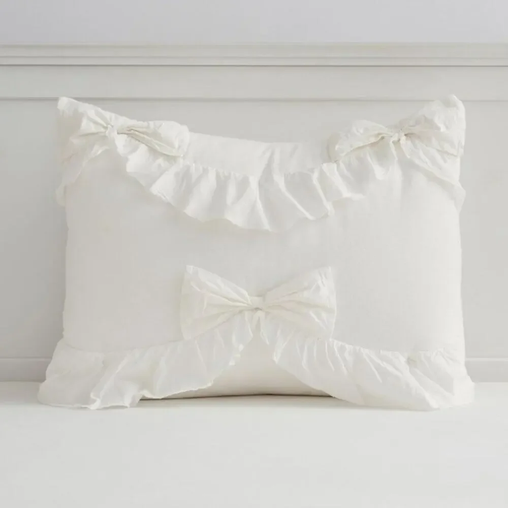 LoveShackFancy x Pottery Barn Ruffle Bow Standard Pillow Sham Ivory NWT